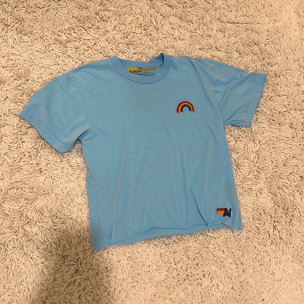 aviator nation blue shirt with rainbow!! Size small NWOT